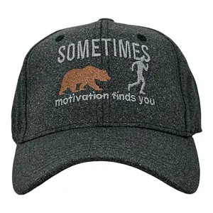 Sometimes Motivation Finds You Bear Hat Funny Sarcastic Graphic Novelty Cap Funny Hats Funny Animal  Novelty Caps for Men Black - Standard