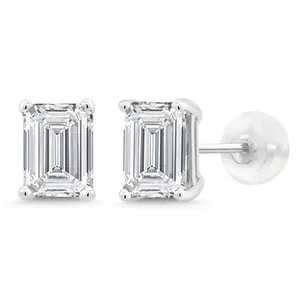 2 to 3 Carat 14K Gold IGI Certified Emerald Cut Lab Grown Diamond Stud Earrings | F-G Color | VS1 Clarity | Gold Earrings For Women Men