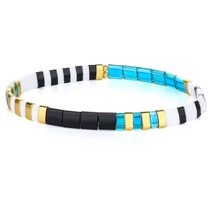 KELITCH Bracelets Tila Flat Beads Neon Noir Color Mix Beaded Stretch Bracelet