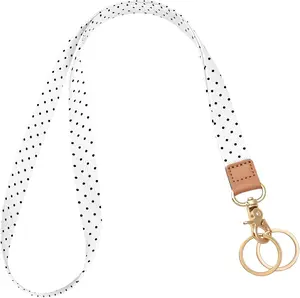 Lanyards for ,  Lanyards for ID Badges with Metal Hook, Cute Lanyard  for Women, White Polka Dots