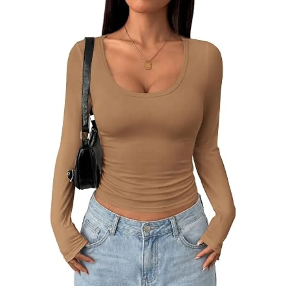 PRETTYGARDEN Womens Long Sleeve Tops Casual Scoop Neck Basic Tees Slim Fitted Tshirts Layer Knit Fall Outfits