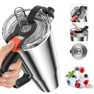 30oz Insulated Travel Tumbler with Handle and Straw Spill Resistant Car Cup Fits Cup Holder 316L Stainless Steel Water Bottle for Gym Sports and Travel