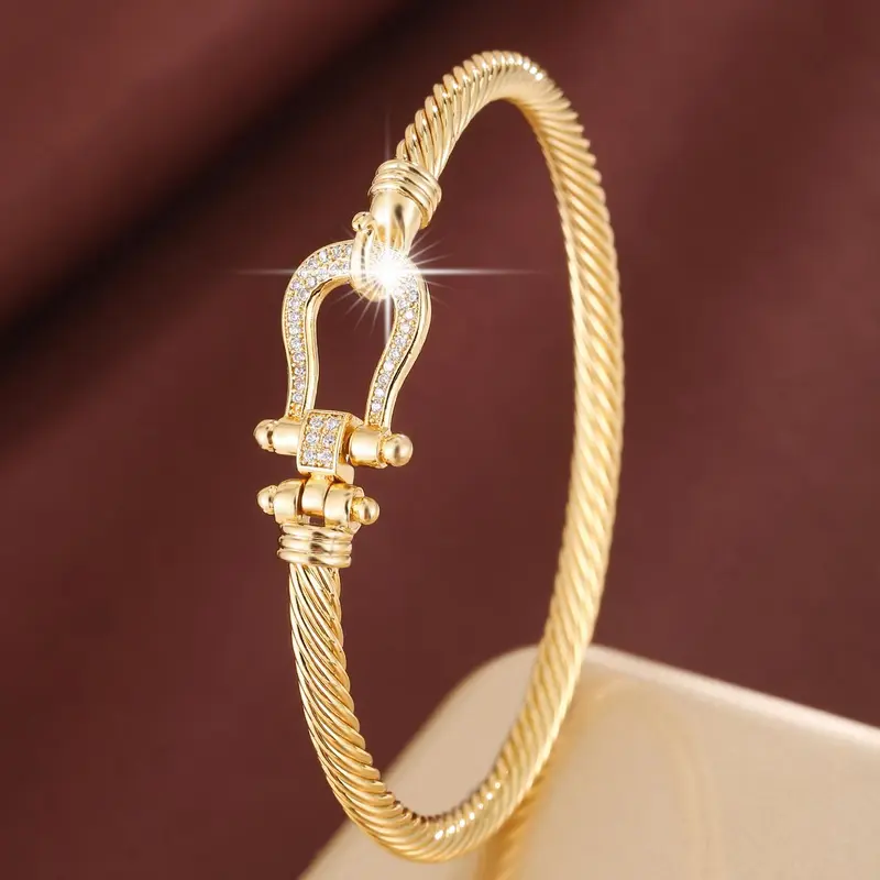Women's Elegant Rhinestone Decorated Luxury Bangle Bracelet, Exquisite Trendy Cubic Zirconia Bangle for Women & Girls, Fashionable Jewelry for Daily & Party Decoration, Rhinestone Decor Bangles, Elegant Minimalist Bangle, Sparkling Zircon Bracelet