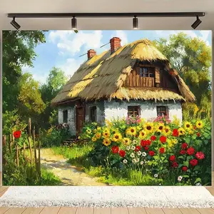 1pc Vintage European Garden Polyester Backdrop - Rustic Cottage & Sunflowers Design - Ideal for Photo Shoots, Parties & Home Decor - Durable, Easy-to-Clean Fabric Banner for Indoor/Outdoor Use