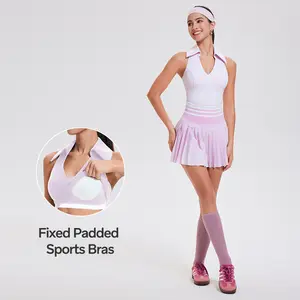 Airfree Women's 2-Piece Golf & Tennis Set, Racerback Sleeveless/Longsleeve Top, High-Waisted Pleated Skirt, Preppy Country Club Aesthetic, Buttery Soft Athletic Sports Body Set, Breathable Activewear, Moisture Wicking SummerVibes athleisure wear