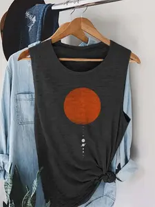 Women's Summer Casual Loose Sleeveless Vest Top, Sun Print, Soft Comfortable Home Essential, Graphic Letter Pattern, Relaxed Fit