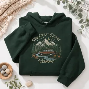 Cozy Vermont Mountain Forest Embroidered Hoodie with Noah Kahan Design - Unisex Oversized Pullover Sweatshirt in Soft Cotton, Vintage Acid Wash Streetwear