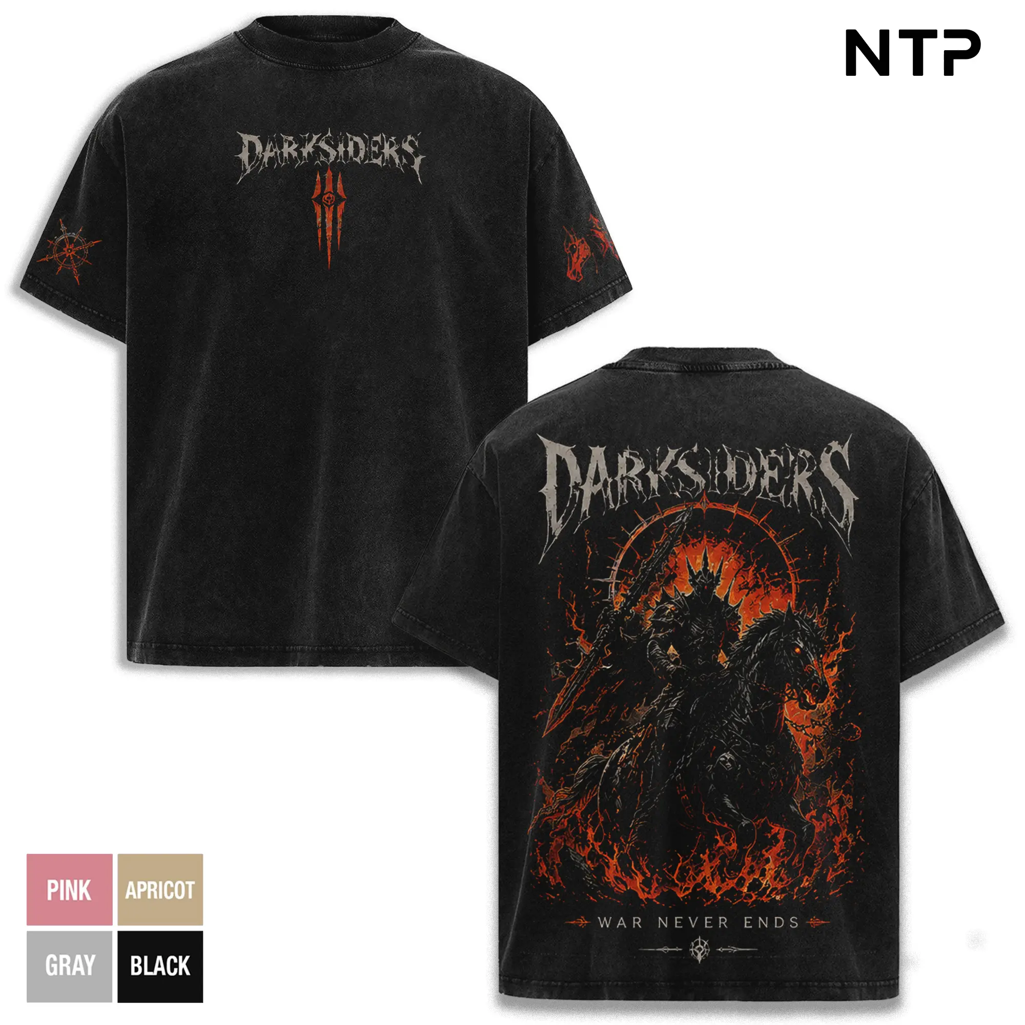 Darksiders Vintage Washed T-Shirt, War Horseman Apocalypse Graphic Tee, Dark Fantasy Hack and Slash Game Shirt, Oversized Gamer Streetwear Gift