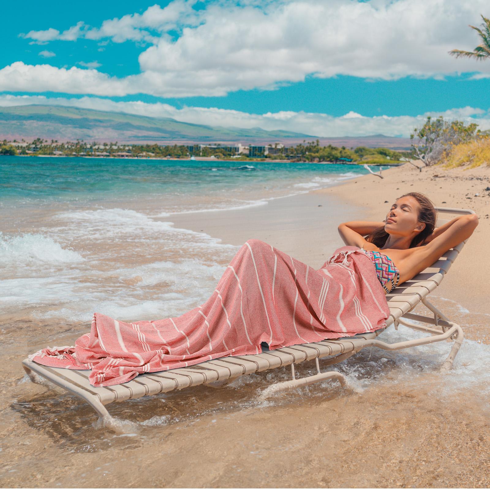 2 Pack 61"x82" Turkish Cotton Beach Towels with Tassels | Sand-Free & Quick-Dry | Striped Oversized Towels for Beach, Yoga, Travel, Camping & Home