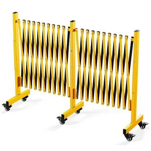 GARVEE 23FT Expandable Retractable Folding Metal Driveway Gate with Casters - Portable Outdoor Safety Fence and Temporary Security Barrier for Construction, Yard, Garage, Crowd Control, and Traffic Management