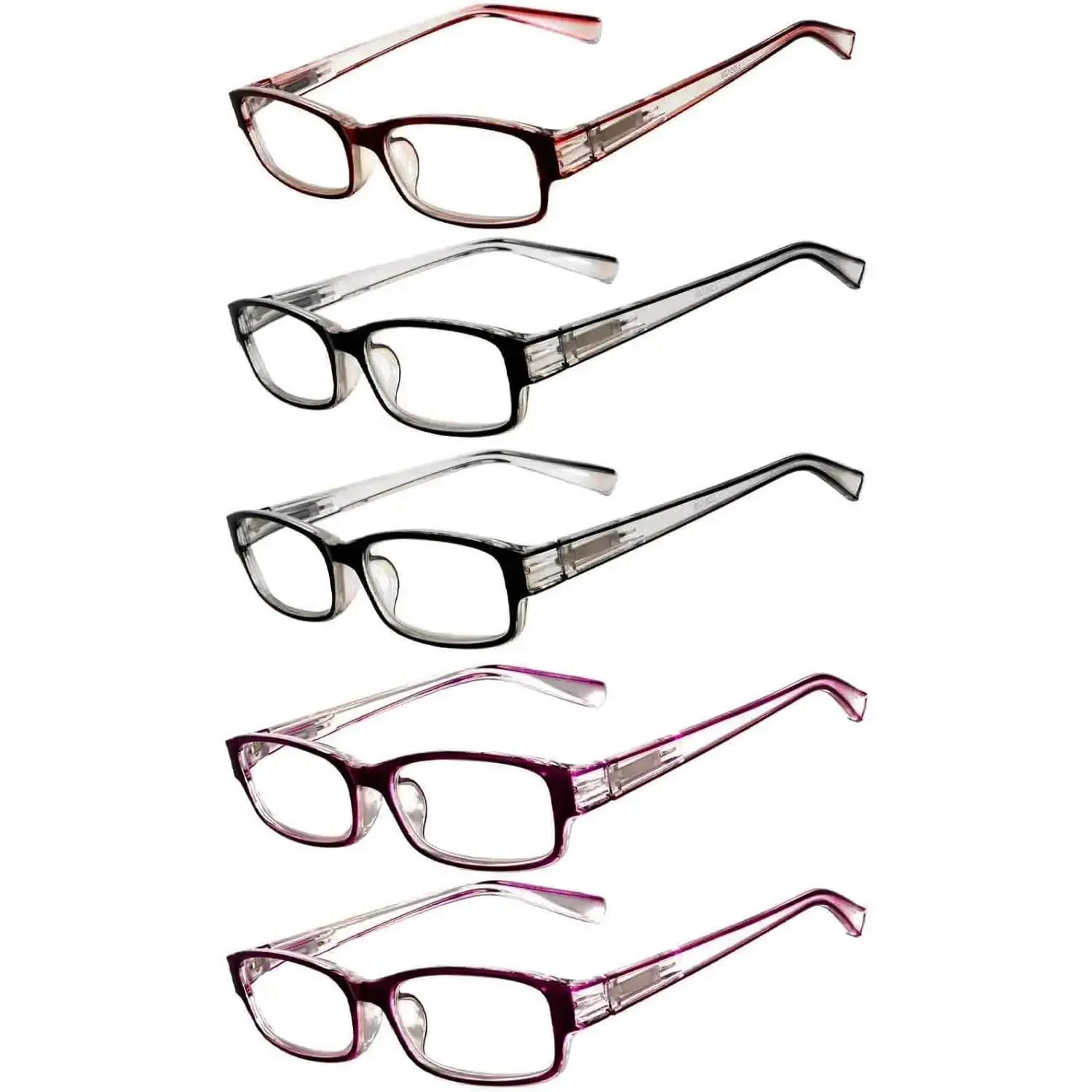 Women's Fashion Reading Eyeglasses Set of 5, Stylish Assorted Patterns, Lightweight Spring-Hinge Frames, 2020 Mix 1