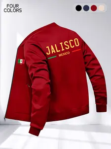 Mexican Style Windproof Baseball Jacket, Long Sleeve Loose-Fit Zipper Coat, Fall & Winter Fashion, Perfect Gift for Mexico Culture Lovers