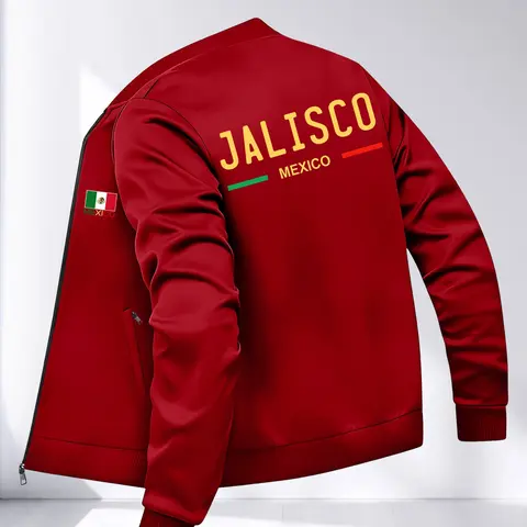 Mexican Style Windproof Baseball Jacket, Casual Fashionable Jacket, Casual Long Sleeve Loose-Fit Zipper Closure Print Coat, Casual Style Outerwear, Loose Comfy Outerwear, Fall & Winter Fashion, Perfect Gift for Mexico Culture Lovers