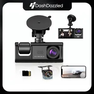 Dash Dazzled 3-Channel Dash Cam for Cars with Front Inside Rear Recording 1080P HD Car DVR Loop Recording 2 Inch IPS Screen Night Vision Wi-Fi Connectivity Black Box for SUV - Safety, Cameras