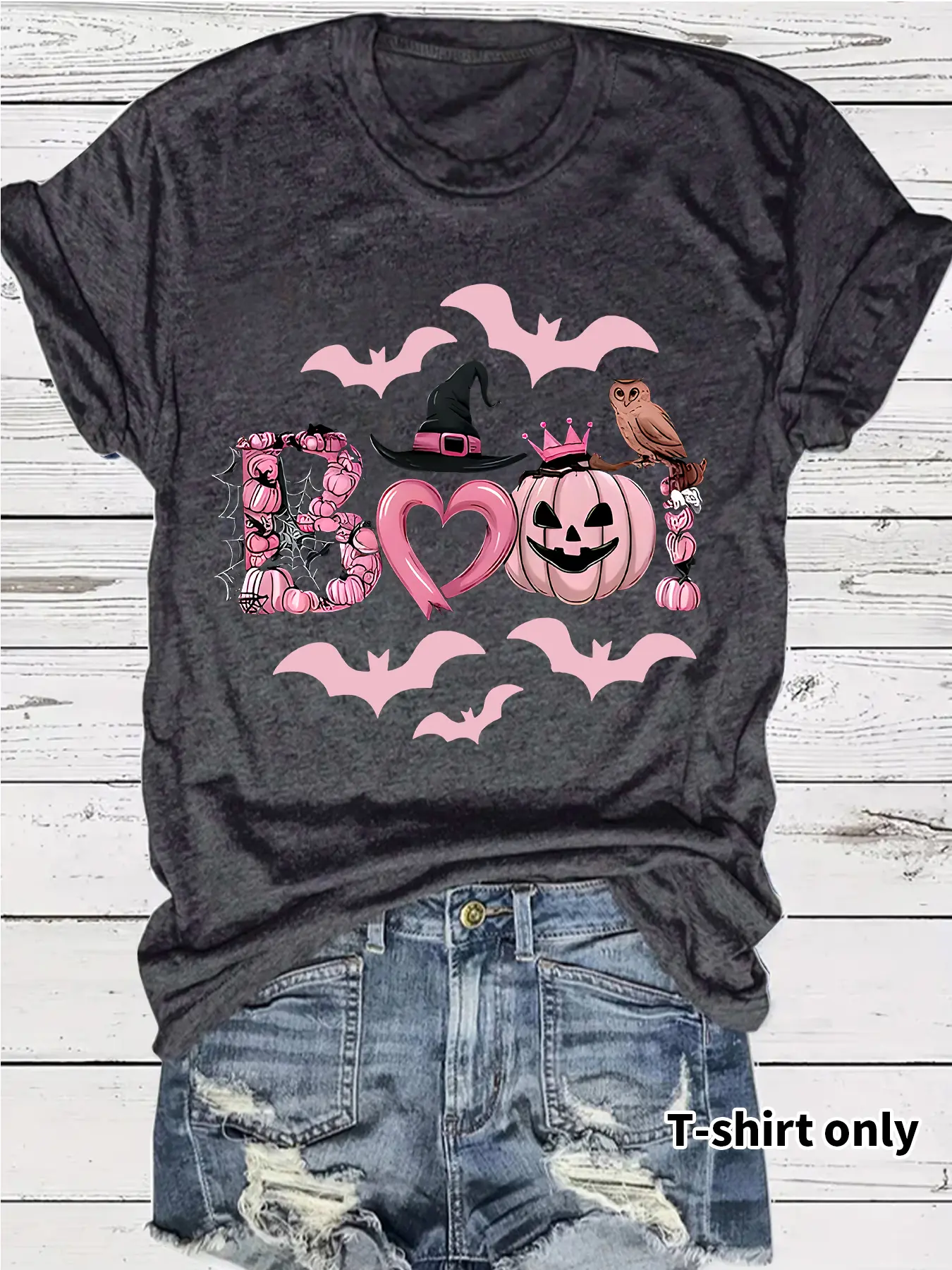 Women's Summer Casual Fitted Round Neck Short Sleeve T-Shirt, Halloween Witch Print, Breathable Lightweight Soft Comfort, S-Xxl Sizes Available, Top