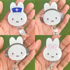 White Rabbit Badge Reel, Bunny ID Holder, Retractable, Accessory, Coworker