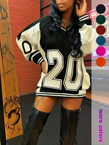 women's american style v neck long sleeve top dress, casual streetwear loose pullover, trendy versatile summer fashion