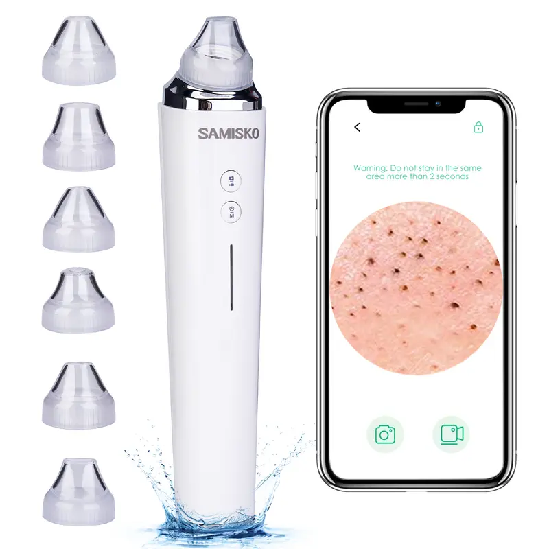Vacuum Blackhead Remover with 6 Suction Heads, WIFI Visible Facial Pore Cleaner with HD Camera USB Rechargeable Electric Blackhead Suction Tool