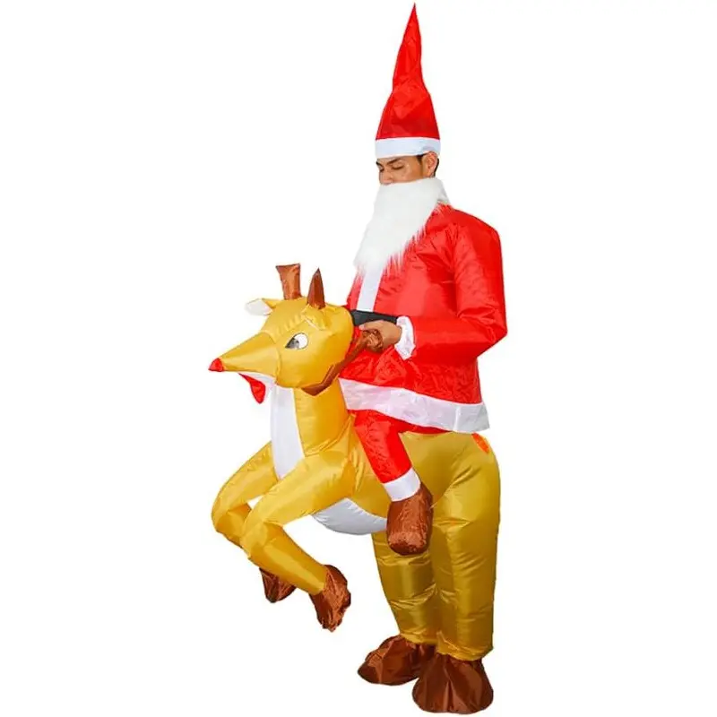 Santa Claus riding reindeer across borde