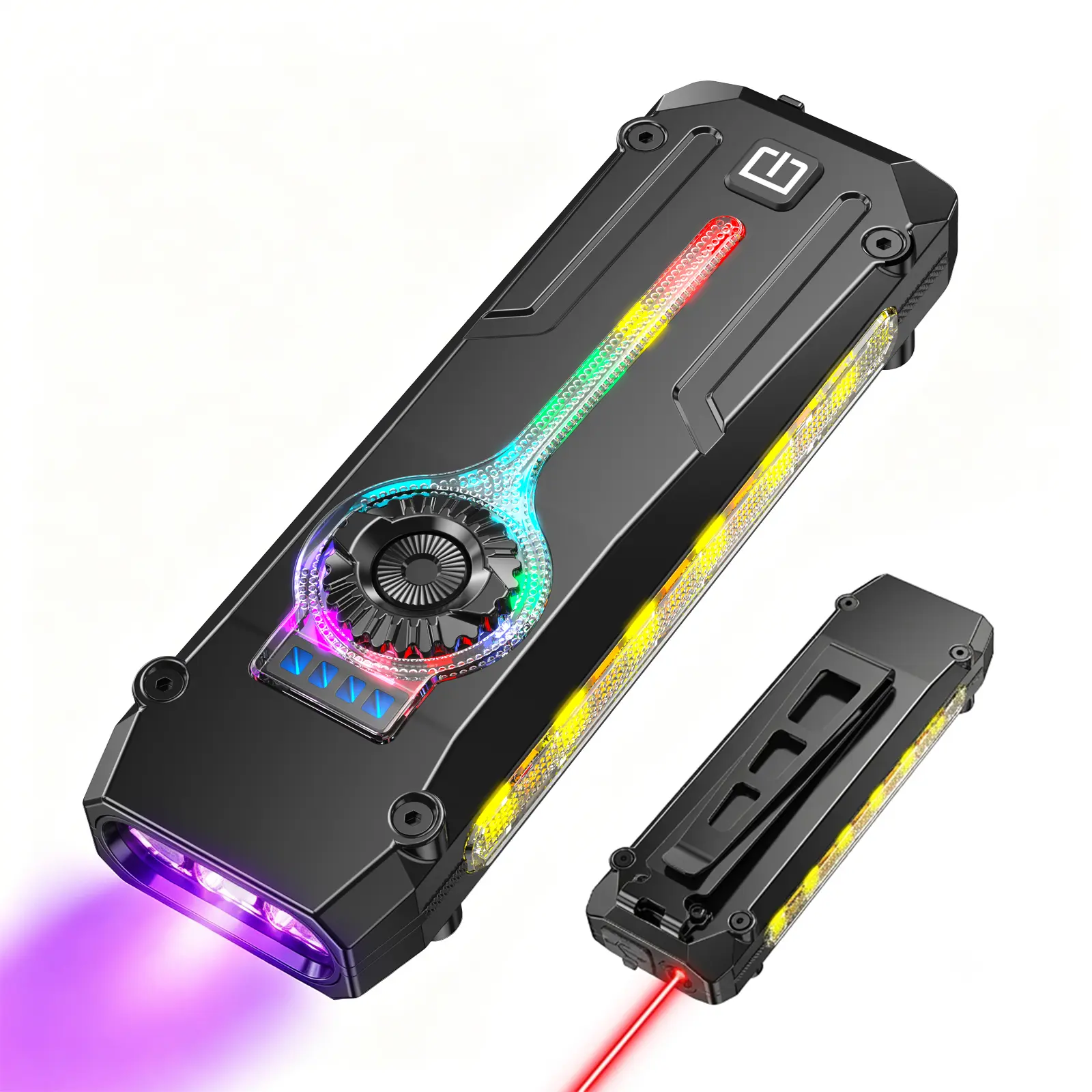 Flycity Flat EDC Flashlight, Rechargeable 1200 Lumens Ultra-Slim Pocket Light with UV & RGB, Magnetic Base Small Flashlights with Dual Switch,4-Source,Warning emergency light,USB-C Waterproof USB C Flash Light for Work, Home,Emergencies Outdoor Adventure