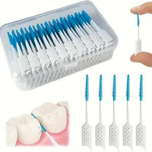Mint Flavor Dental Floss Picks 100 Pieces, Mini Interdental Brushes, Soft Rubber Oral Cleaning Tools, Tooth Gap Cleaners