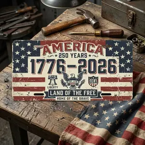 America 250th Anniversary License Plate, 1776-2026 Patriotic Aluminum Vanity Plate Car Tag