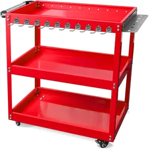 3-Tier Rolling Tool Cart, Rolling Cart with Side Wheels, 330LBS Carts, Handle Rolling Mechanic Tool Cart Organizer for Warehouse