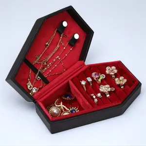 Velvet Design Jewelry Storage Box, Solid Color Jewelry Organizer, Vintage Synthetic Leather Coffin Jewelry Box , Durable Storage Organizer, Portable Jewelry Display Box, Fashion Accessories for Women & Men