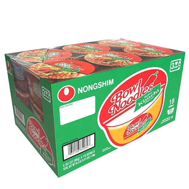 Nongshim Spicy Kimchi Ramen Noodle Soup Bowl 3.03 oz., 18 ct. Instant Food
