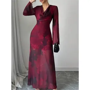 Elegant Women's V-Neck Long-Sleeve Dress, Stylish Ladies' Fashion Clothing, Perfect for Casual & Formal Occasions