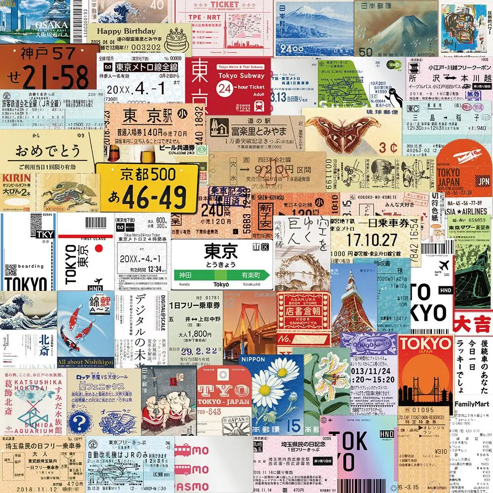 Vintage Travel Sticker, Art Stickers, Aesthetic Stickers, Decal Sticker, Decoration Sticker, 60/1200pcs/set Sticker Card, Retro Japan Pattern Decorative Sticker for Phone Case Water Bottle Room Wall, Ornaments