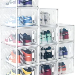 12 Pack XX-Large Shoe Storage Boxes, Shoe Boxes Clear Plastic Stackable, Shoe Organizer Boxes with Lids Fitting