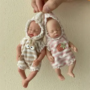 1 PC/6 Inch Lovely Bald Baby Silicone Girls Reborn Dolls 2 Styles for Choosing Full Body Soft Solid Silicone Reborn Dolls With Closed Eyes Warm Heart Gift for Family