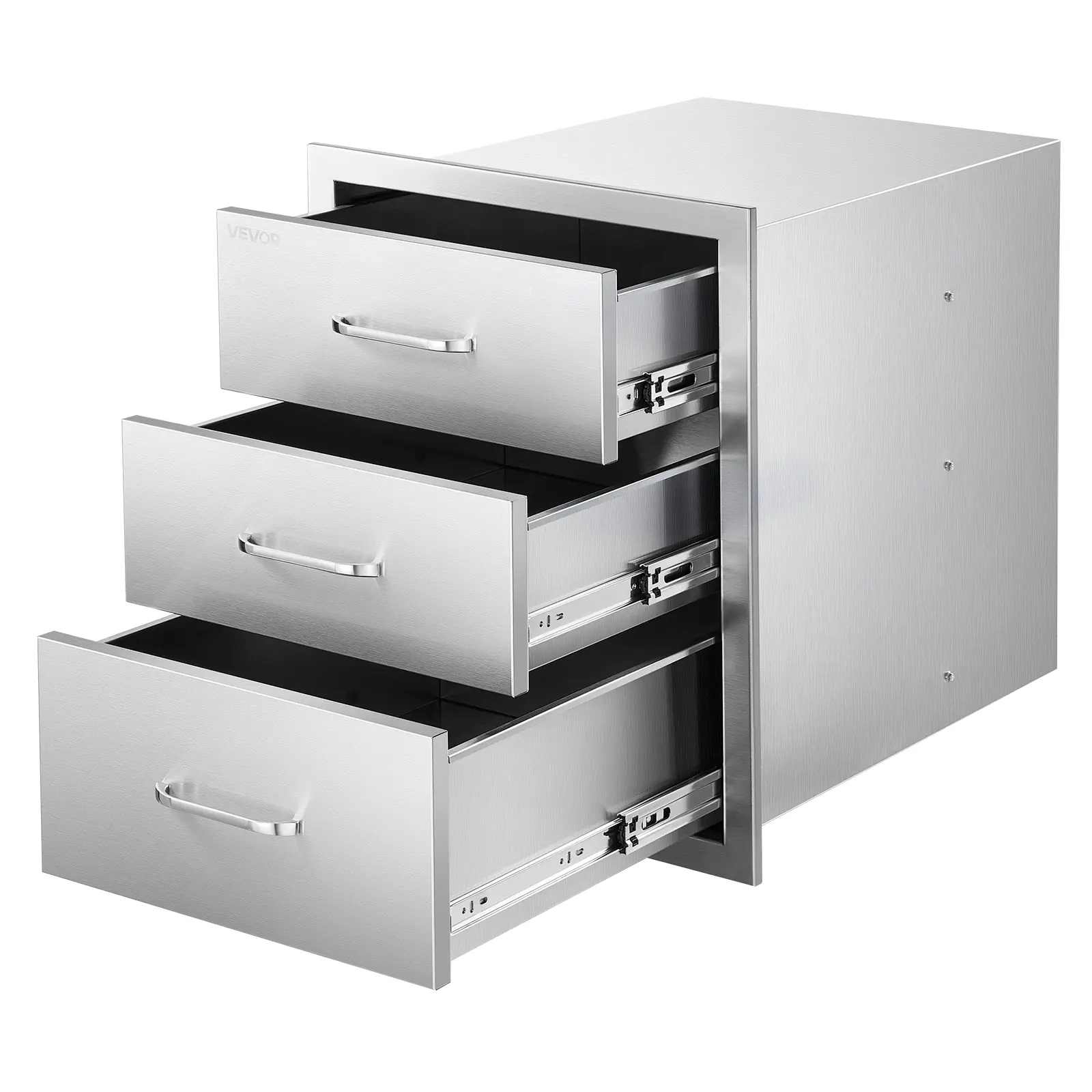VEVOR Stainless Steel Cupboard - 18.11"w x 23.23"d x 23.23"h Rectangular Storage with Brushed Finish, 3-Section Ball-Bearing Slides, Triple-Access Drawers, Metal Pull-Out Organizer for Outdoor Kitchens, Grills,familyfun