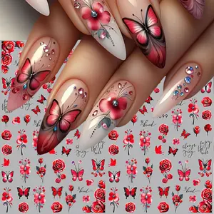 Rose Nail Stickers, Rose and Butterfly Design, Spring Summer, Beauty Salon Art, DIY Nail Decoration, Nail Decals, Flower Nails, Single Item