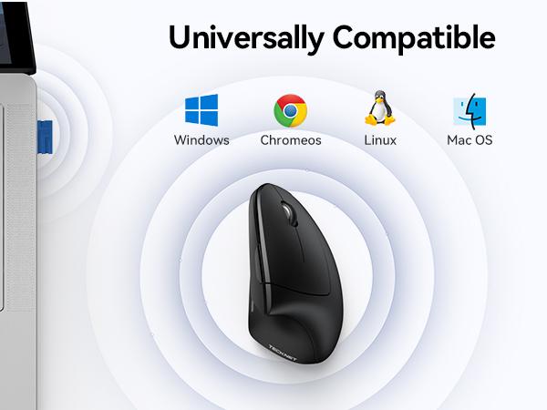 TECKNET Ergonomic Mouse, Wireless Bluetooth Vertical Mouse, 4800 DPI Optical Tracking, 6 Adjustable DPI, Quiet Clicks, 2.4GHz with USB A Receiver, 12 Months Battery, 6 Buttons, Wide Compatibility