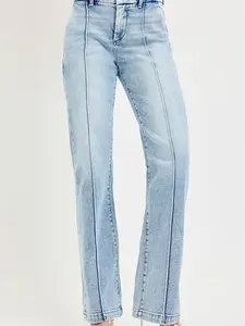 RISEN Tummy Control High Rise Straight Pin Tuck Jeans