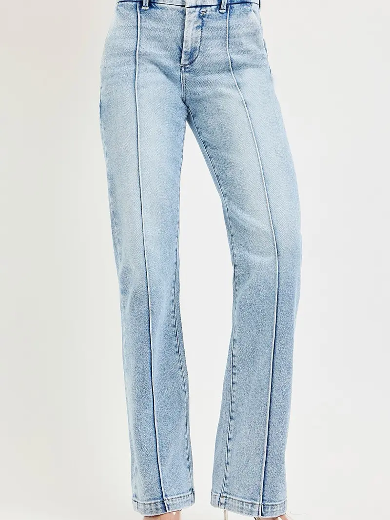 RISEN Tummy Control High Rise Straight Pin Tuck Jeans