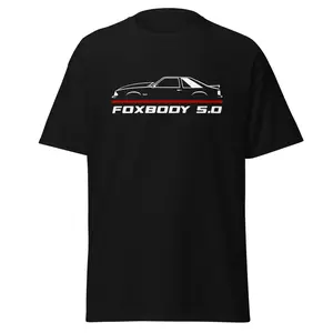 Premium T-Shirt For Mustang Foxbody 5.0 Cowl Car Enthusiast Grandpa Dad Son Birthday Gift Men's Tee Classic Cotton