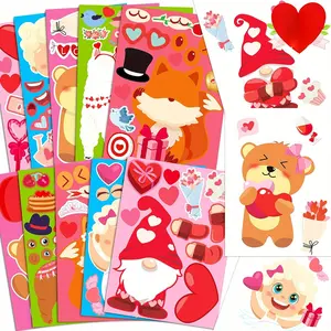 20Pcs Valentines Stickers Crafts  - Make-A-Llama/Bear/Fox/Cupid/Gnome Face Sticker- Valentine's Day Gifts Goodie Bag Stuffer School Classroom Activity Games Party Favors Funny Stickers