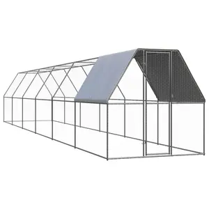 vidaXL Chicken Cage, Walk-in Chicken Coop for Hens Ducks Rabbits Small Animals Outdoor Backyard, Chicken Pen, Poultry Cage, Galvanized Steel 3089323