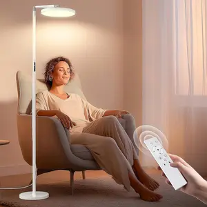 Light Floor Lamp 12000 Lux – UV-Free Full Spectrum LED Floor Lamp with 10 Brightness Levels, 5 Color Modes, 2 Setup Options, Adjustable Height, Remote & Timer for Reading, Bedroom, Office (White)