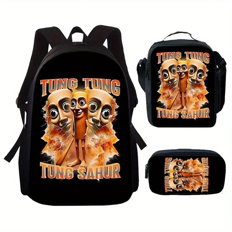 3pcs Italian Brainrot Print Backpack Set - Lightweight Travel Backpack, Multifunctional Storage Bag & Organizer |   Adjustable Straps, Stylish Design, Suitable for Teens, For Teenager