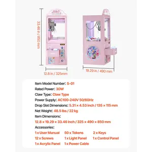 VEVOR Claw Crane Machine, Medium-Sized Arcade Game Machine with Light Sound, Adjustable Steel Claws, Precise Toy Candy Grabber Prize Dispenser Vending Toy, for Commercial Home Parties Cinema, Pink