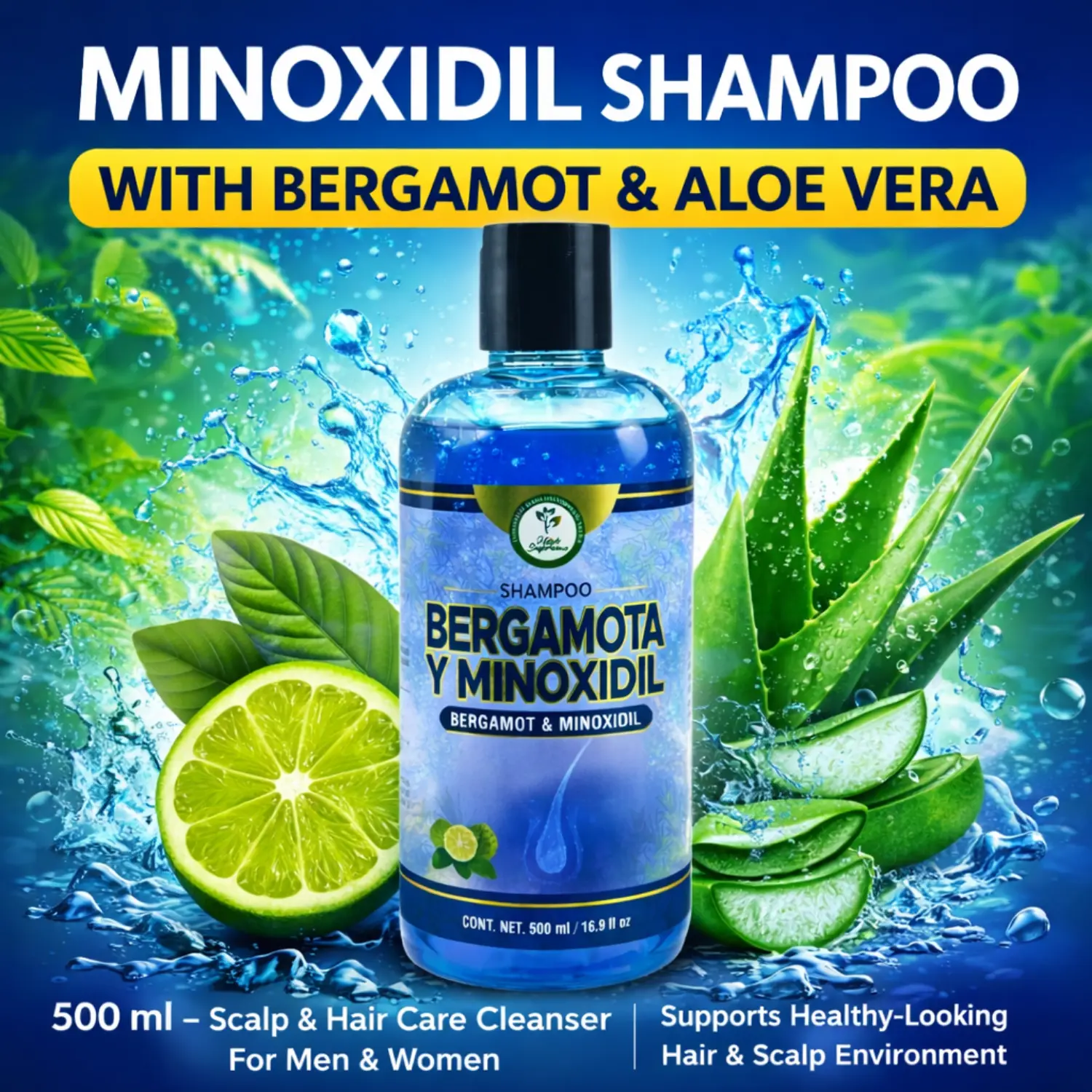 Viral Minoxidil & Aloe Vera Shampoo 500ml for Stronger, Vibrant Hair ...