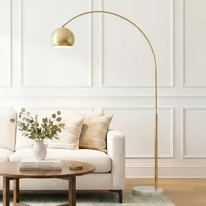 Serbasic Floor Lamp - Chic Arc Lamp with Rounded Spolight Head and Marble Base for Living Room, 69 Inch Gold Arc Floor Lamp with Remote & Foot Switch, Dimmable Standing Light with Adjustable Height, 360° Metal Shade, Boho Home Decor for Office,Living Room