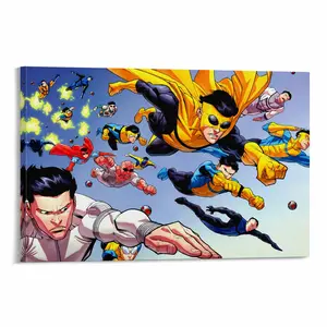Invincible War Themed Canvas Poster Mark's Universe Variant Art Wall Decor Comic Style Gift for Teens Living Room Bedroom Dorm Solid Wood Textured Frame Waterproof Moisture-Proof Design