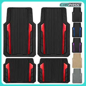CAR PASS Durable Sporty Rubber Car Mats, Deep Dish All Weather Car Floor Mats Full Set, Waterproof Anti-Slip Automotive Mats Rugs Trim to Fit for 95% Sedans SUVs Vans Trucks
