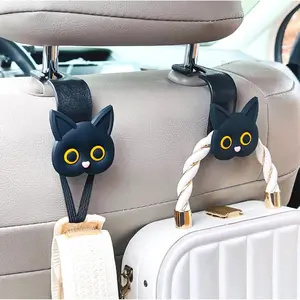 Car Seat Headrest Hooks,2 Pack Black Cute Cartoon Cat Hook 360° Rotation Heavy Duty Car Purse Hook Hanger for Bags, Coats, Umbrellas, Groceries