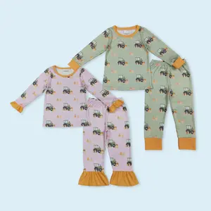 Farm tractor pumpkin design kids girls outfit